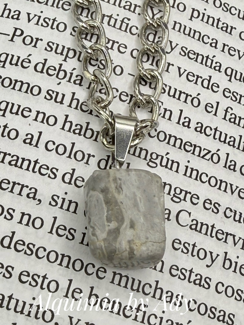 Labradorite Gray Stone Pendant Necklace with Silver Chain
